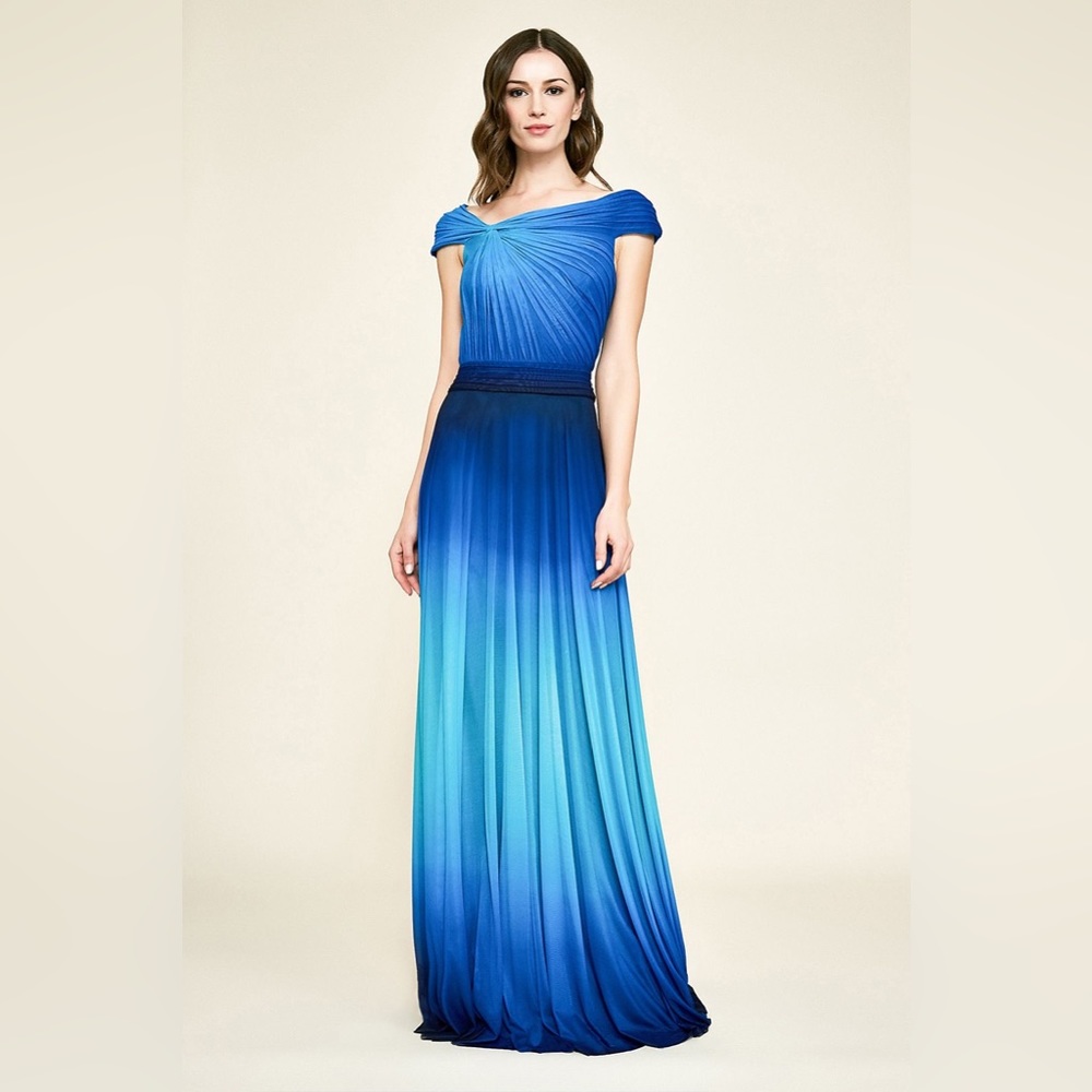 Tadashi pavo Knotted Ombré Mesh A-Line Gown
